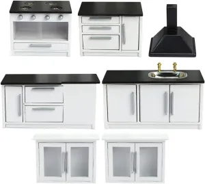 1 Set Wooden Mini Furniture Mini Furniture Ornament Mini House Supply Miniature Kitchen Model Mini House Kitchen Doll House Gas Stove Mini House Furniture Decor Black