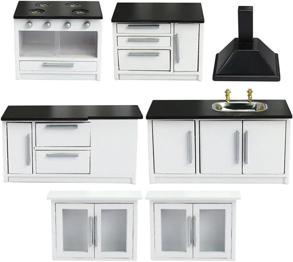 1 Set Wooden Mini Furniture Mini Furniture Ornament Mini House Supply Miniature Kitchen Model Mini House Kitchen Doll House Gas Stove Mini House Furniture Decor Black