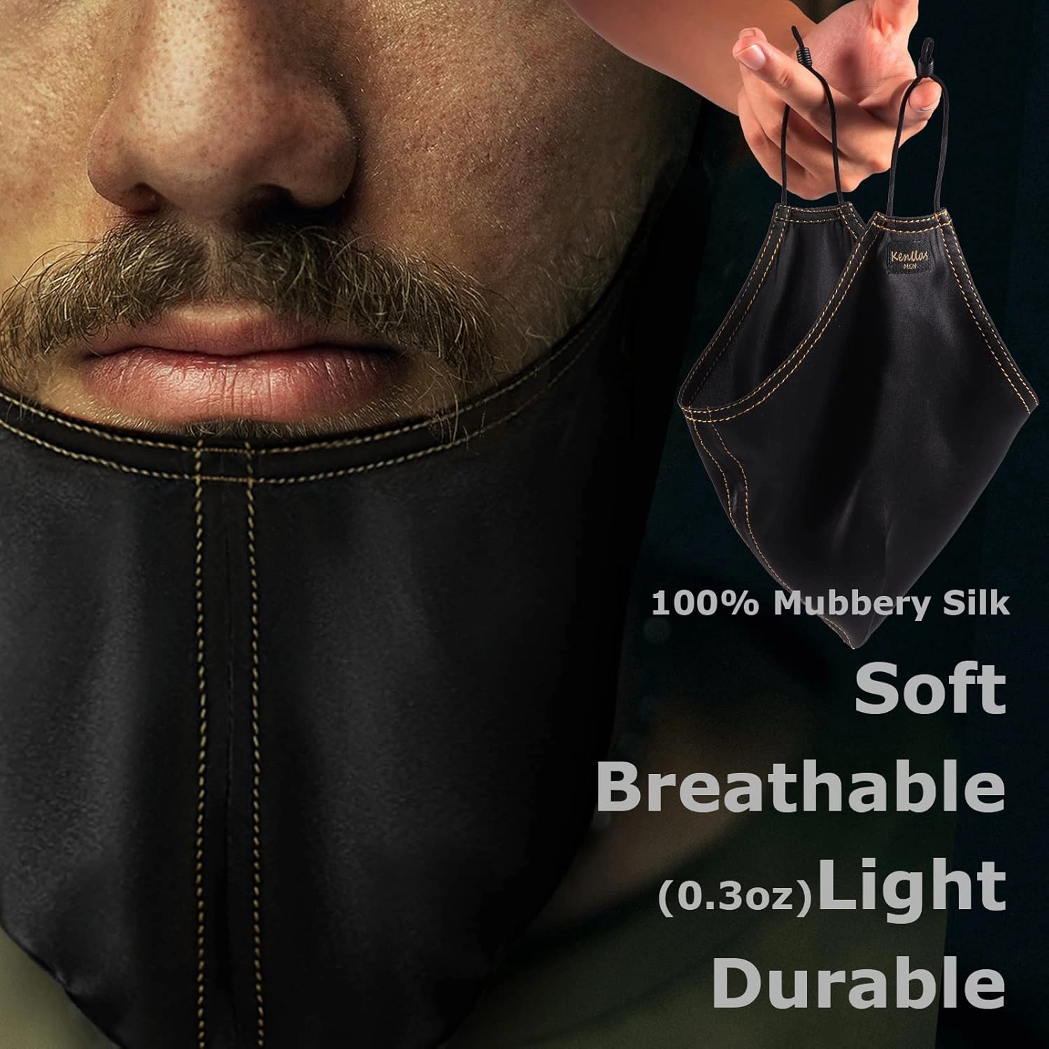 100% Mulberry-silk Beard Bandana - Large Adjustable Beard Bonnet for Men