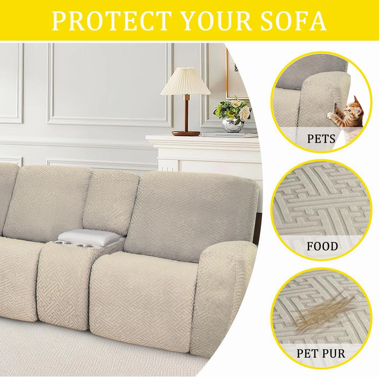 100% Waterproof Sectional Recliner Couch Covers for Reclining Couch L Shaped Corner Sectional Sofa Cover Jacquard Stretch L Shape Recliner Slipcovers (5 Seater 2 Console Cover, Light Gray)