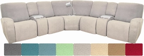 100% Waterproof Sectional Recliner Couch Covers for Reclining Couch L Shaped Corner Sectional Sofa Cover Jacquard Stretch L Shape Recliner Slipcovers (5 Seater 2 Console Cover, Light Gray)