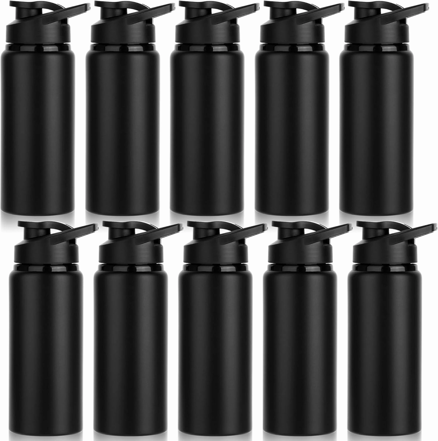 10 Pack Water Bottles Bulk, 20oz Sports Aluminum Water Bottle with Snap Lids Metal Reusable Leak proof Personalized Bottle for Travel Camping Gym Hiking Fishing(Black)