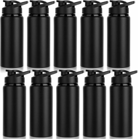 10 Pack Water Bottles Bulk, 20oz Sports Aluminum Water Bottle with Snap Lids Metal Reusable Leak proof Personalized Bottle for Travel Camping Gym Hiking Fishing(Black)