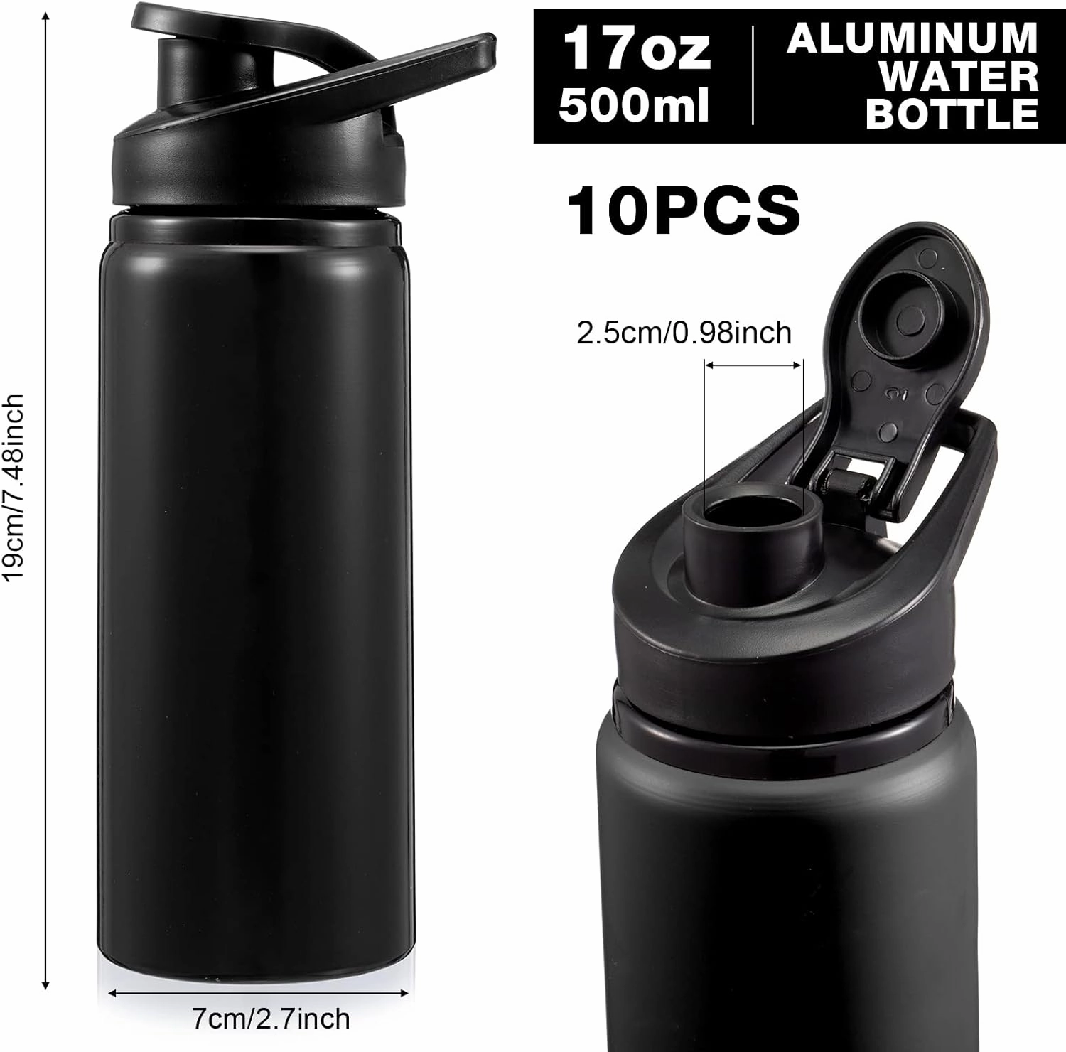 10 Pcs Aluminum Water Bottle 17 Oz Reusable Bike Snap Lid Metal Water Bottle Lightweight Portable Sports Leak Proof Gym for Travel Camping Hiking