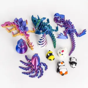 10PCS 3D Printed Animals Toys,Includes 3D Printed Dinosaur Fidget Toys Keychain Impossible Cone,Spiral Cone Fidget Toy,Mini Vortex Thread Illusion Desktop Pet Deco (Multicolored)