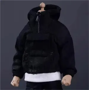 1/12 Scale Male Soldier Figure Doll Jacket Windbreaker Hooded Coat Clothes for 6" Action Figure Doll Clothes Doll(Black)
