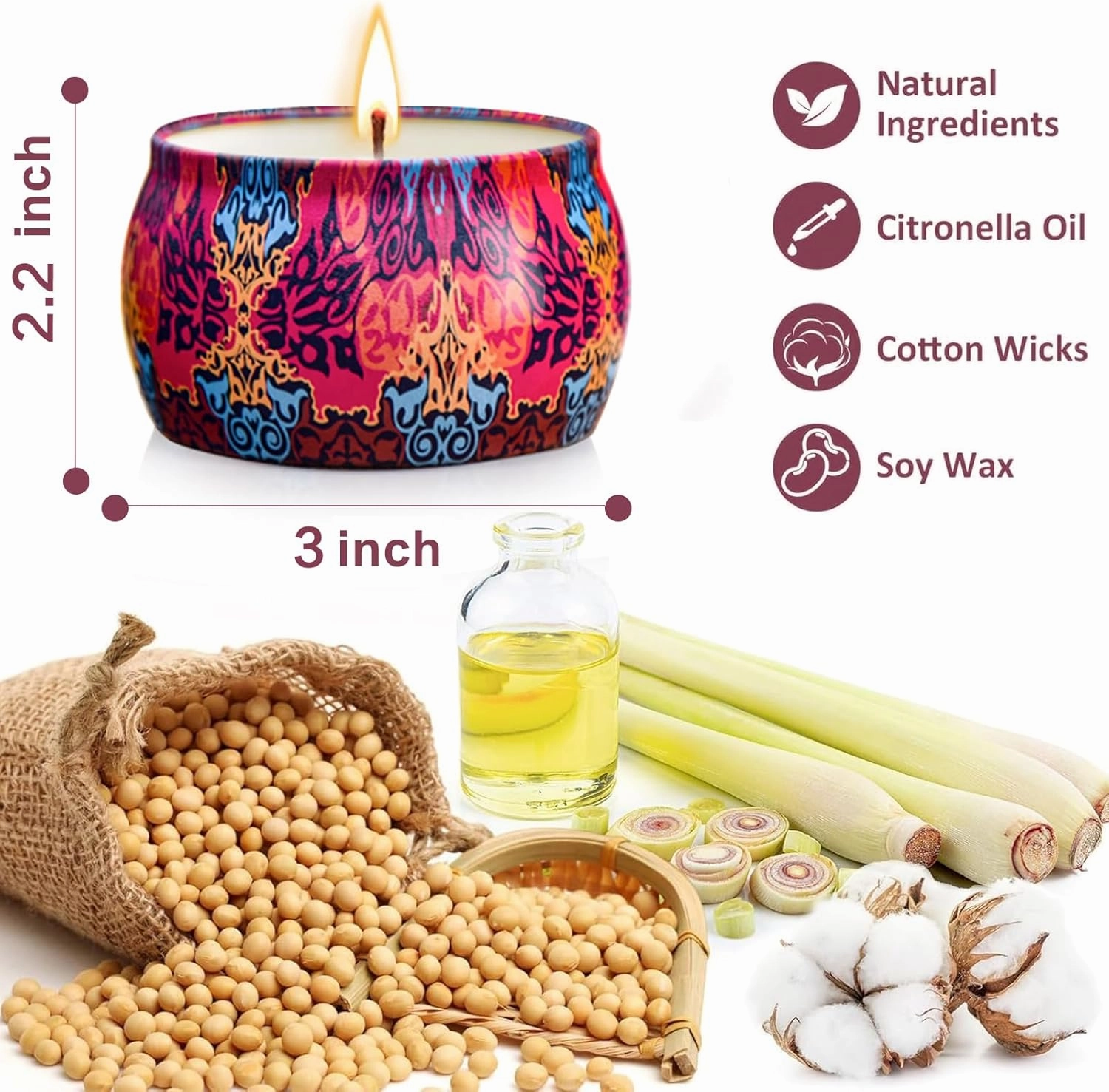 12 Pack Citronella Candles Outdoor, 52.8 Oz Natural Soy Wax Citronella Candle Set, Summer Gifts for Indoor Outdoor, 360 Hours Burning Citronellas Candles for Camping, Garden, Patio, Balcony, Yard