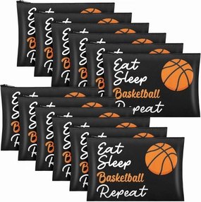 12 Pcs Basketball Makeup Bag Cosmetic Bag Gifts for Women Portable Canvas Zipper Pouch Travel Toiletry Organizer Case for Women Team Party Favors