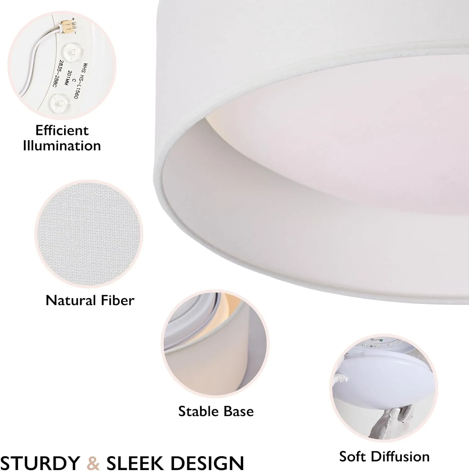 13" White Fabric Flush Mount Ceiling Light, 24W 3000K LED Closed to Ceiling Light Fixture with Classic Linen Drum Design for Bedrooms, Kitchen, Dining Room, Hallway