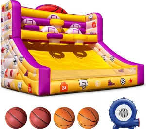 13x10x10 Ft Inflatable Basketball Hoop Shot with Blower, 5 Hoops, 4 Balls, Portable Inflatable Basketball Game Ideal for Organized Events, Carnivals, Birthday Parties, Festivals