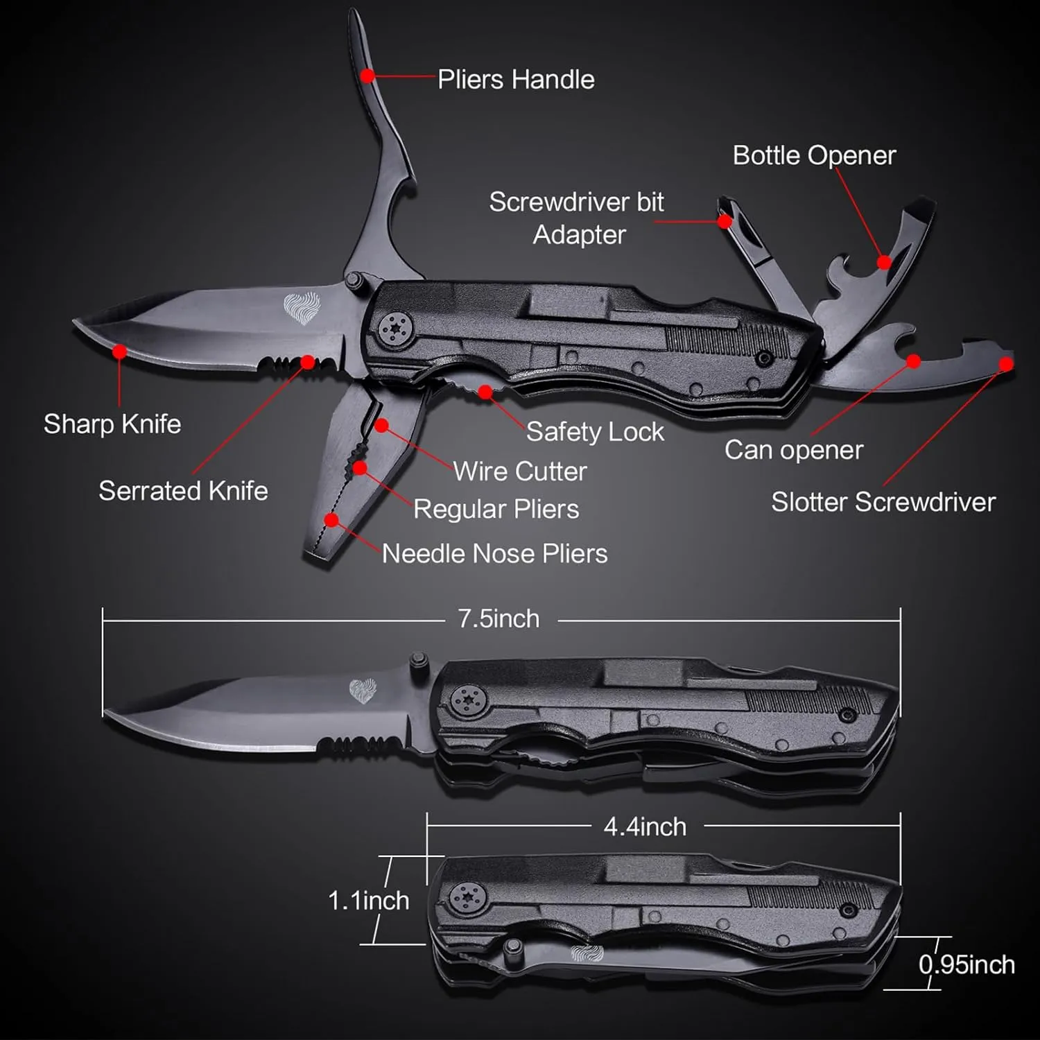 14 in 1 Multitool Pocket Knife for Men, Fathers Day Dad Gifts from Daughter, Wife, Son, Kids, Tactical Multi-Tool Plier 9-in-1 screwdriver set