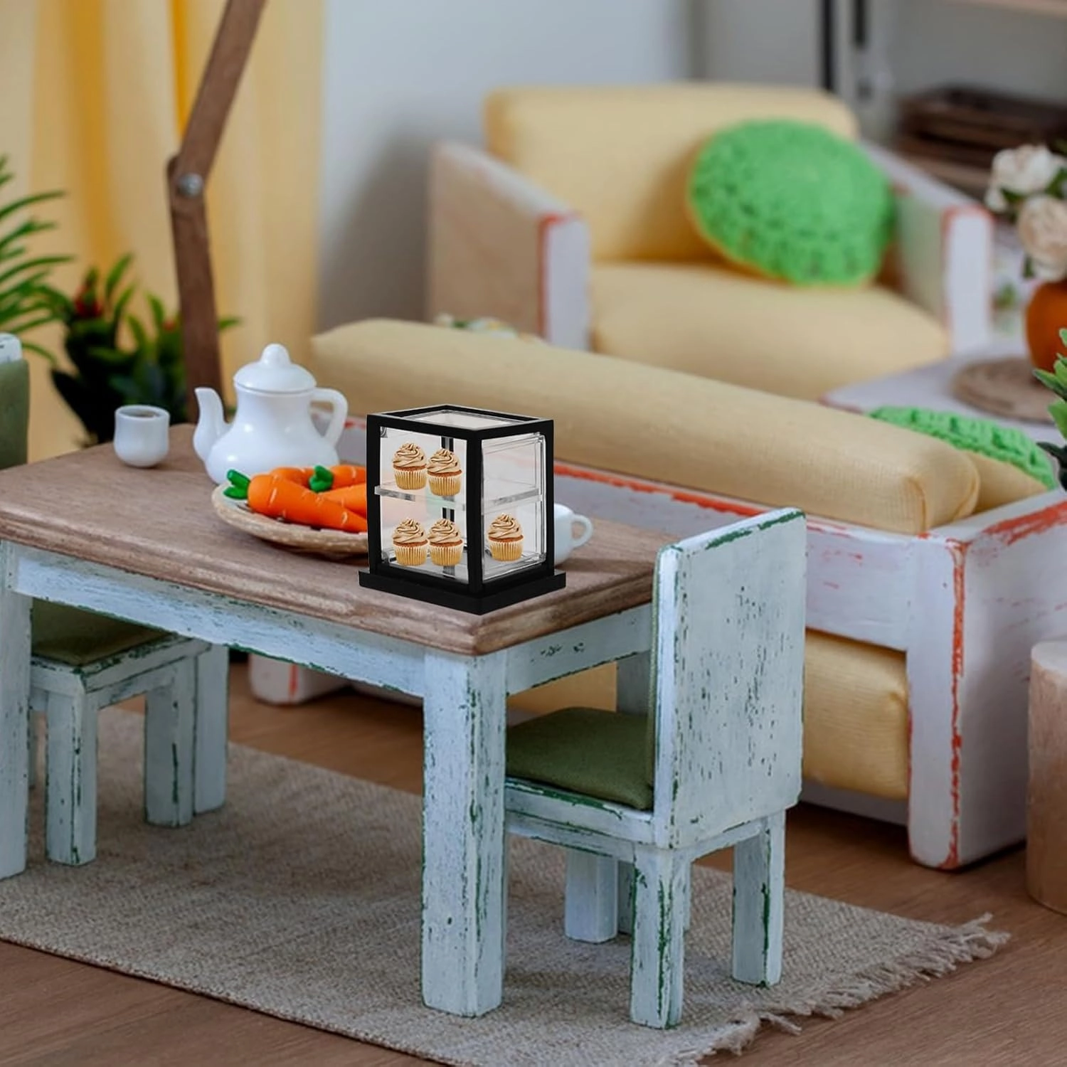 15pcs Miniature Cake Display Cabinet Transparent Dollhouse Bakery Stand for Cake Decoration Material for House Scene Decor and Dollhouse Supplies