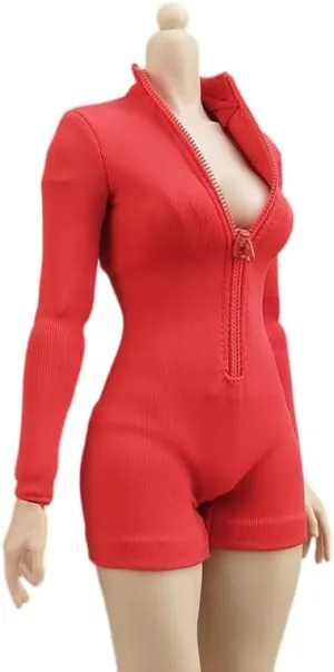 1/6 Scale Female Clothes,High Collar Jumpsuit Shorts Bodysuit Outfit Clothing Accessory for 12inch PH TBL JO Worldbox Action Figure (Red)