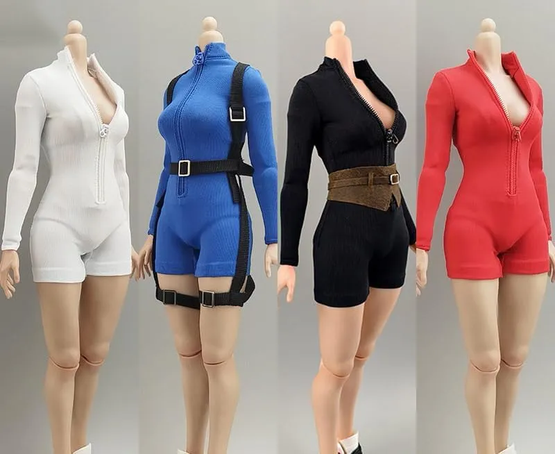 1/6 Scale Female Clothes,High Collar Jumpsuit Shorts Bodysuit Outfit Clothing Accessory for 12inch PH TBL JO Worldbox Action Figure (Red)