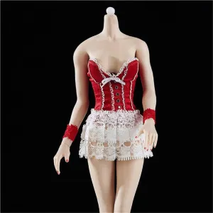 1/6 Scale Female Figure Clothes, Female Strapless Lace Dress for 12 inch Action Figure Body Doll(White)