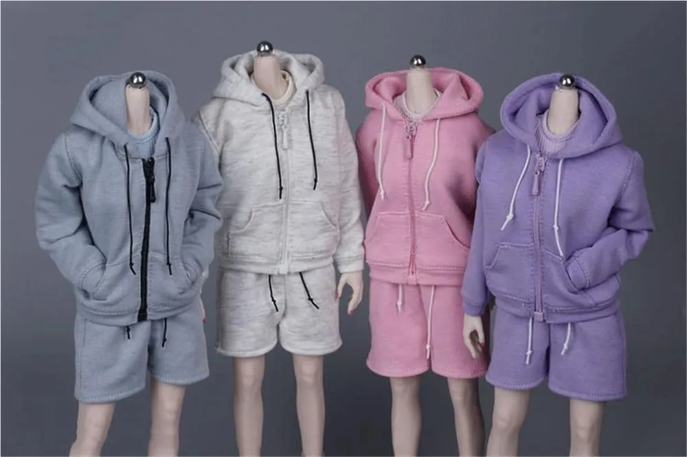 1/6 Scale Female Soldier Model Figure Doll Casual Hoodie Jacket Vest Shorts Clothes for 12 Inch Action Figure Doll Clothes Doll(Pink)