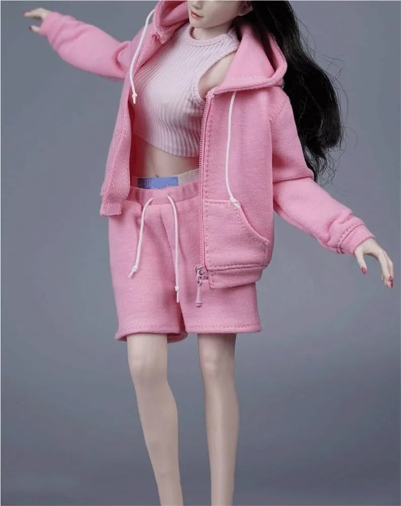 1/6 Scale Female Soldier Model Figure Doll Casual Hoodie Jacket Vest Shorts Clothes for 12 Inch Action Figure Doll Clothes Doll(Pink)