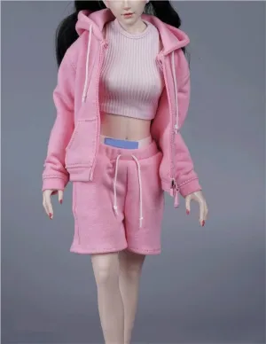1/6 Scale Female Soldier Model Figure Doll Casual Hoodie Jacket Vest Shorts Clothes for 12 Inch Action Figure Doll Clothes Doll(Pink)