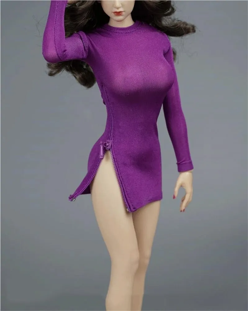 1/6 Scale Female Soldier Model Figure Doll High Neck Dress Long Sleeve Dresses Clothes for 12 Inch Action Figure Doll Clothes Doll(Purple)