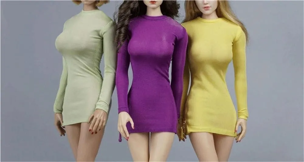 1/6 Scale Female Soldier Model Figure Doll High Neck Dress Long Sleeve Dresses Clothes for 12 Inch Action Figure Doll Clothes Doll(Purple)