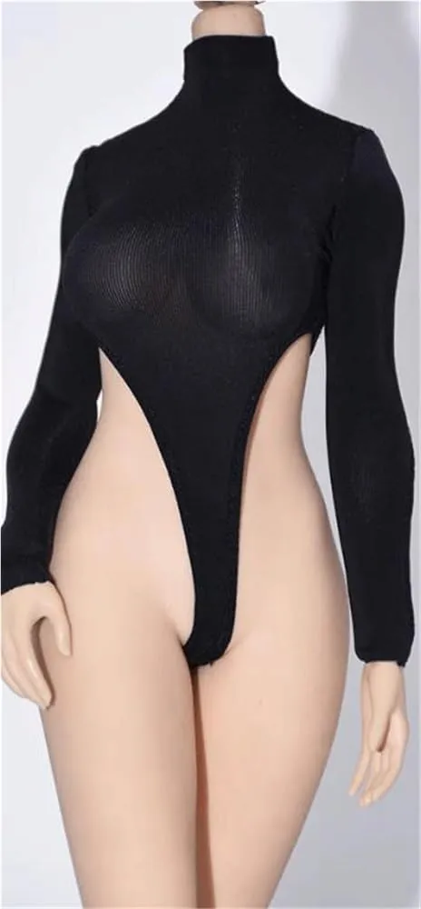 1/6 Scale Female Soldier Model Figure Doll High Neck Solid Long Sleeves Jumpsuit Clothes for 12 inch Action Figure Doll Clothes Doll(Black)