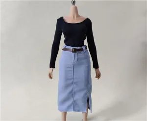 1/6 Scale Female,Figure Doll Clothes Long Sleeved Bodysuits Denim Skirt for 12" Female Soldier Action Figure Doll