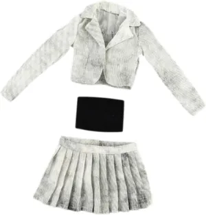 1/6 Short Jacket, Pleated Skirt and Tube Top Set for Action Figure Casual Trendy Dressing up Props Lightweight Mini Clothing , White Black