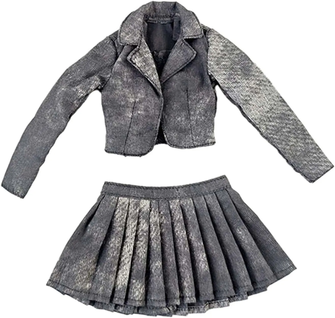 1:6 Short Jacket Pleated Skirt Set Doll Clothes Comfortable Lightweight Fancy Dress for Female Action Figure Mini Clothing , Black Gray