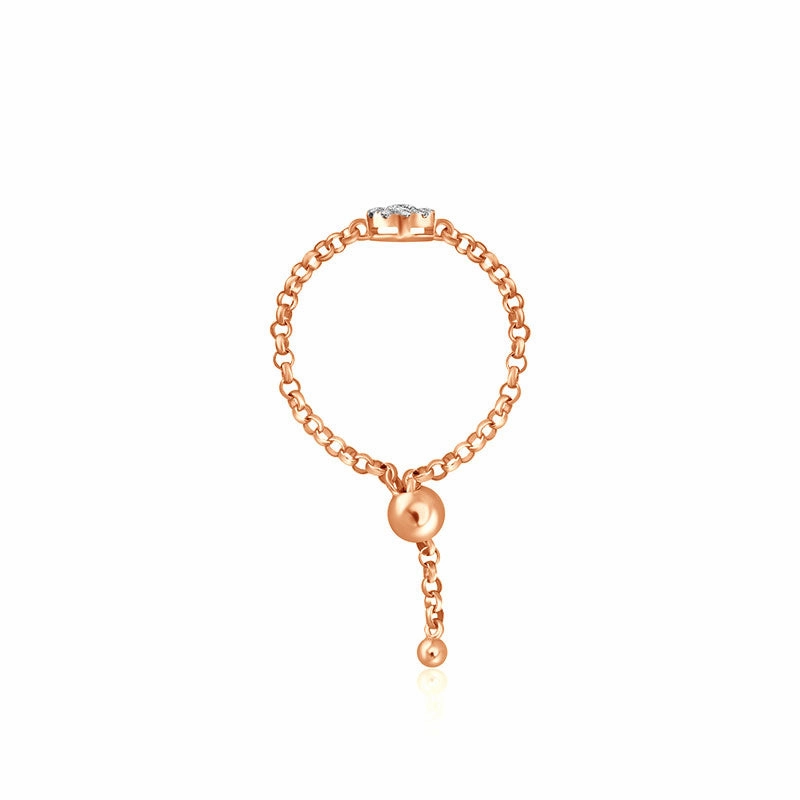 18k Gold Round Shape Diamond Adjustable Chain Ring