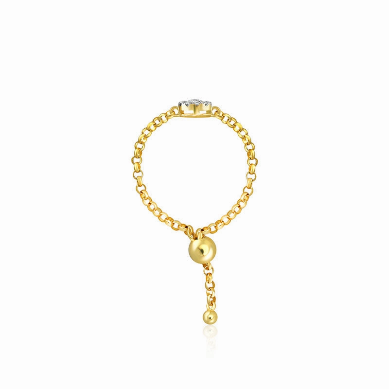 18k Gold Round Shape Diamond Adjustable Chain Ring