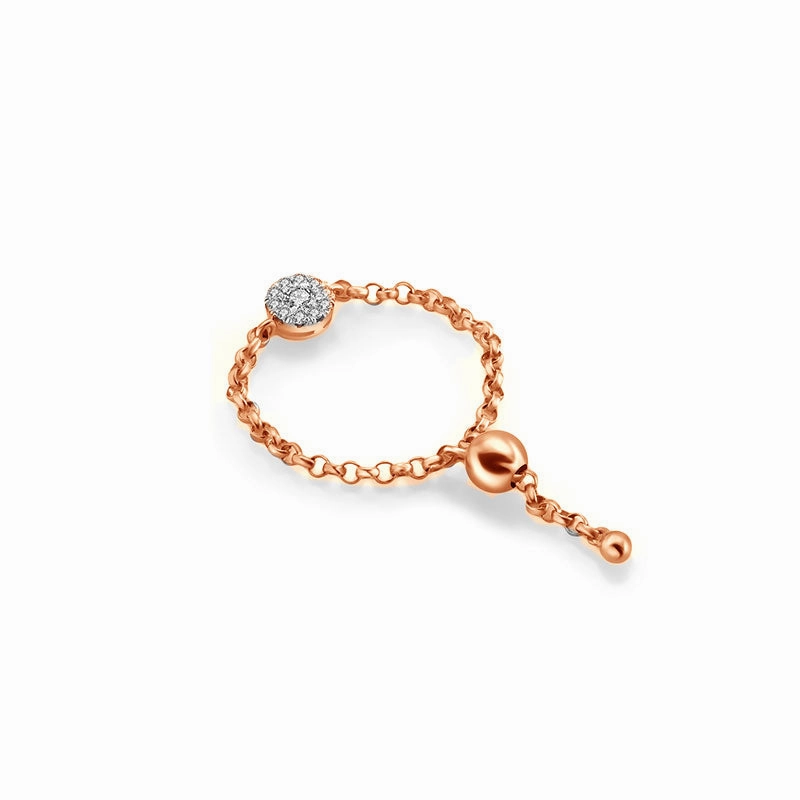 18k Gold Round Shape Diamond Adjustable Chain Ring