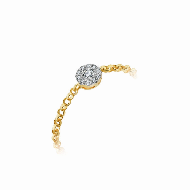 18k Gold Round Shape Diamond Adjustable Chain Ring