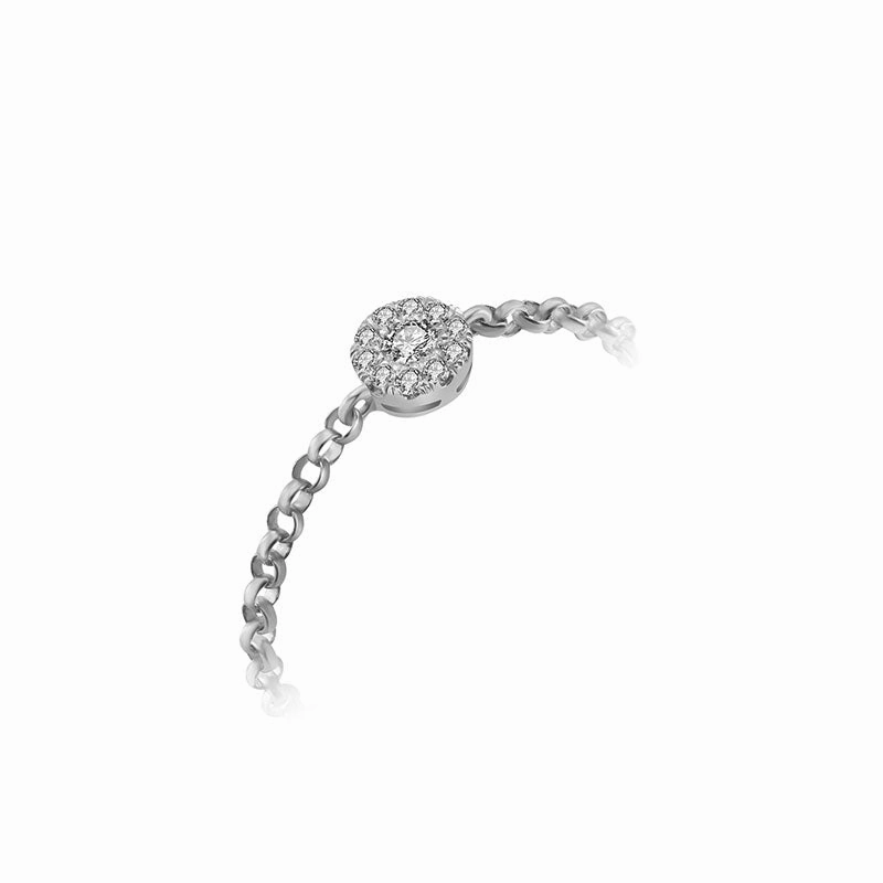 18k Gold Round Shape Diamond Adjustable Chain Ring