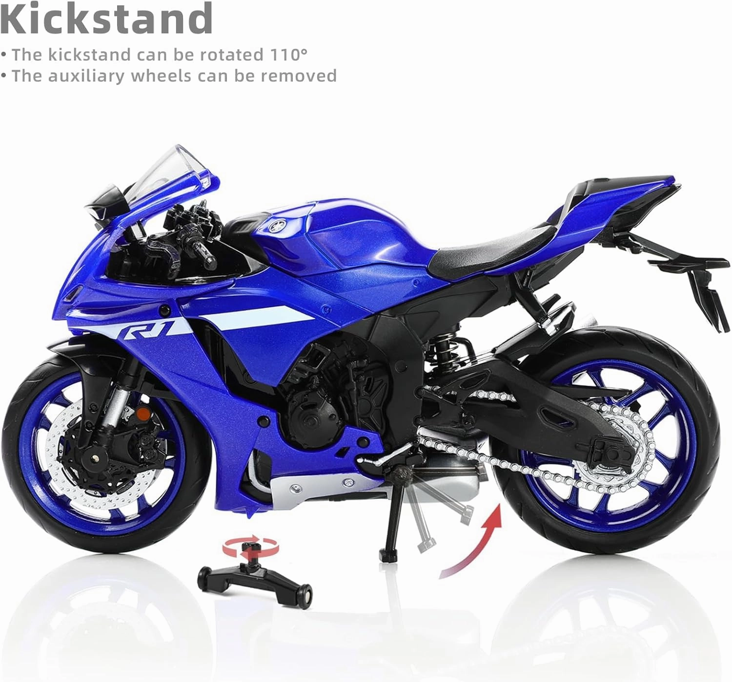 1:12 Motorcycle Model Toy for Yamaha YZF-R1 1000R Metal Die-cast with Plastic Motorcycle Model No Assembly Required Mini Finished Moto Gift for Adult（Blue）