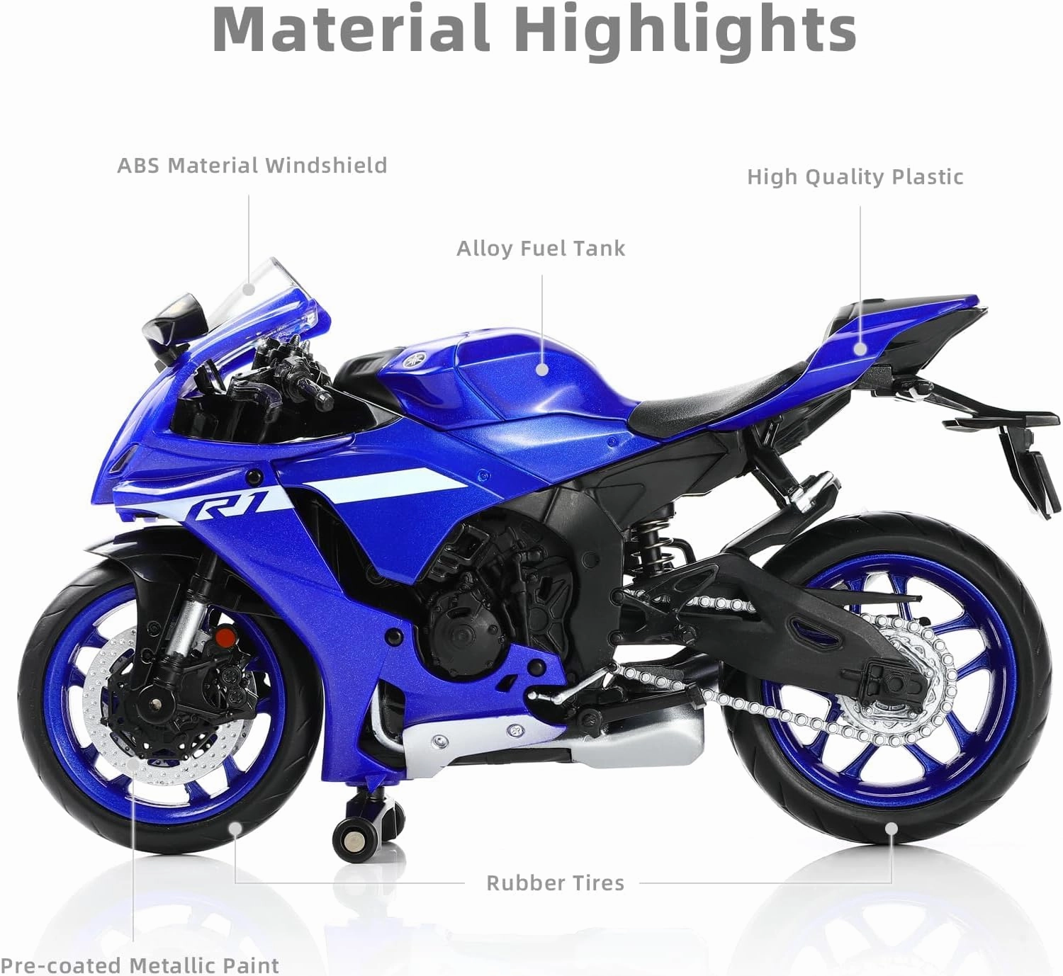 1:12 Motorcycle Model Toy for Yamaha YZF-R1 1000R Metal Die-cast with Plastic Motorcycle Model No Assembly Required Mini Finished Moto Gift for Adult（Blue）