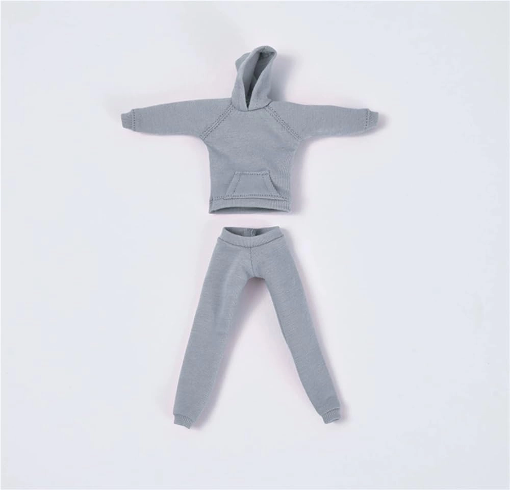 1/12 Scale Female Clothes,Figure Doll Clothes Hoodie Trousers Costume for 6" Female Soldier Action Figure Body Doll(Gray)