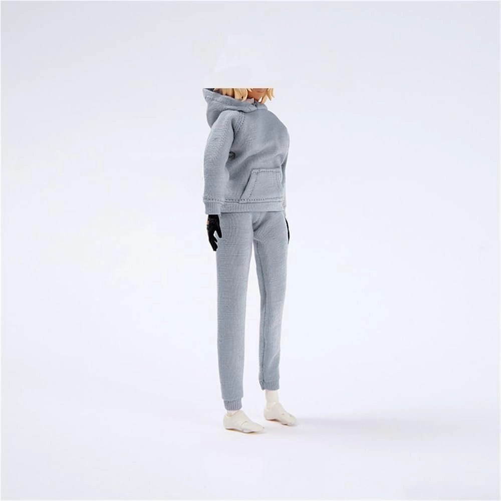 1/12 Scale Female Clothes,Figure Doll Clothes Hoodie Trousers Costume for 6" Female Soldier Action Figure Body Doll(Gray)