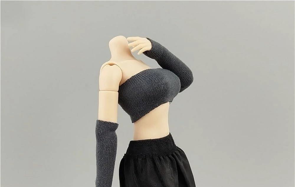 1/12 Scale Female,Figure Doll Clothes Sleeveless Soild Knit Shirt Costume for 6" Soldier Action Figure Doll(Gray)