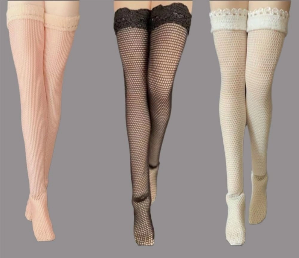 1/12 Scale Female Soldier Model Figure Doll Lace Mesh Thigh High Stockings for 6 inch Action Figure Doll Socks Doll(White)