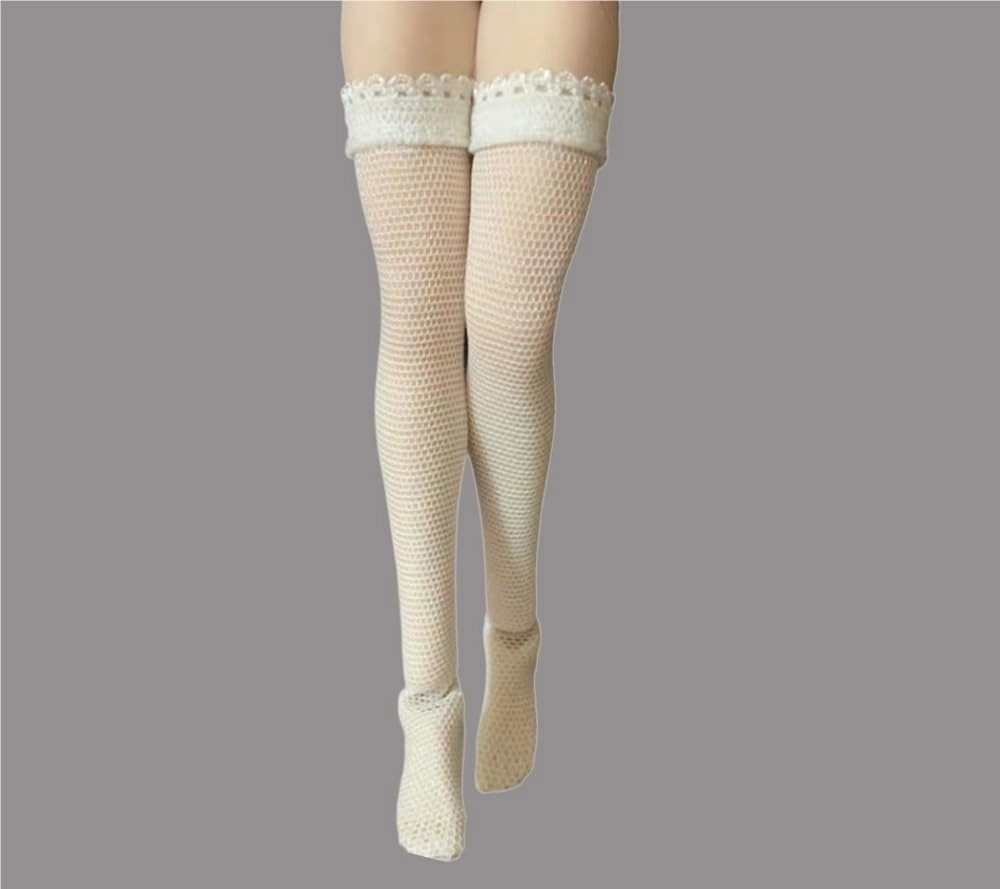 1/12 Scale Female Soldier Model Figure Doll Lace Mesh Thigh High Stockings for 6 inch Action Figure Doll Socks Doll(White)