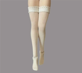 1/12 Scale Female Soldier Model Figure Doll Lace Mesh Thigh High Stockings for 6 inch Action Figure Doll Socks Doll(White)