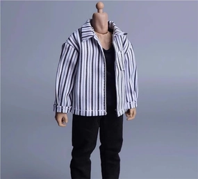 1/12 Scale Male Soldier Model Figure Doll Casual Long Sleeved Striped Shirt Clothes for 6 Inch Action Figure Doll Clothes Doll(White)