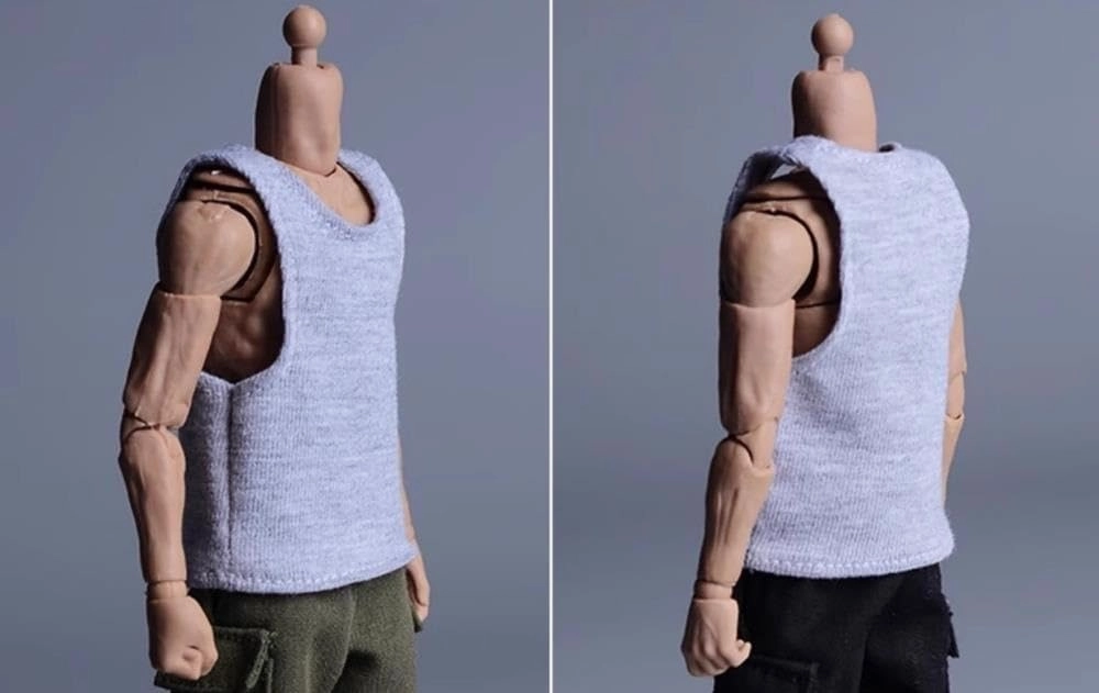 1/12 Scale Male Soldier Model Figure Doll Sleeveless Vest Shirts Round Neck T-Shirt Clothes for 6 inch Action Figure Doll Clothes Doll(Gray)