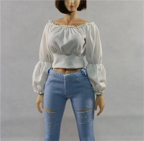 1/6 Scale Female,Figure Doll Clothes Casual Long Sleeve Shoulder Tight Shirts for 12" Soldier Action Figure Doll(White)