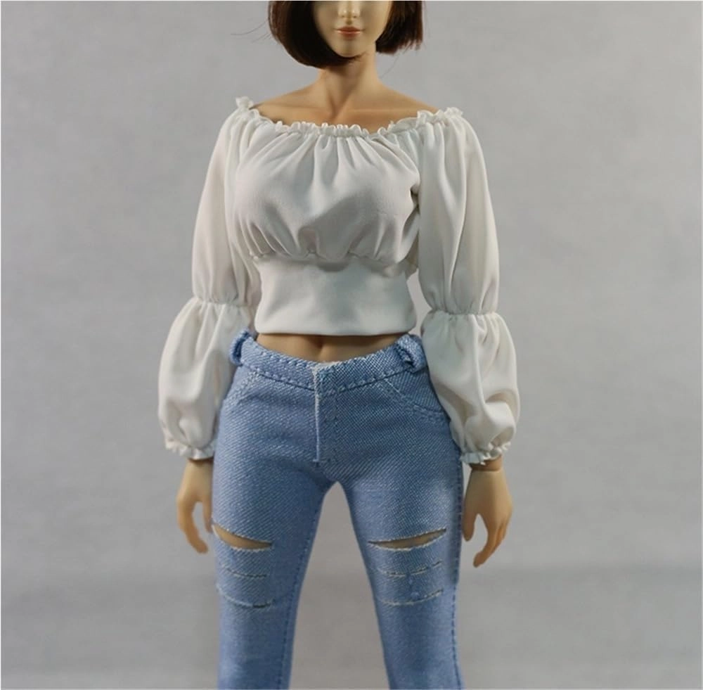 1/6 Scale Female,Figure Doll Clothes Casual Long Sleeve Shoulder Tight Shirts for 12" Soldier Action Figure Doll(White)