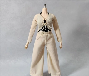 1/6 Scale Female,Figure Doll Clothes Long Sleeve Shirts Wide Leg Pants for 12" Female Soldier Action Figure Doll(Beige)