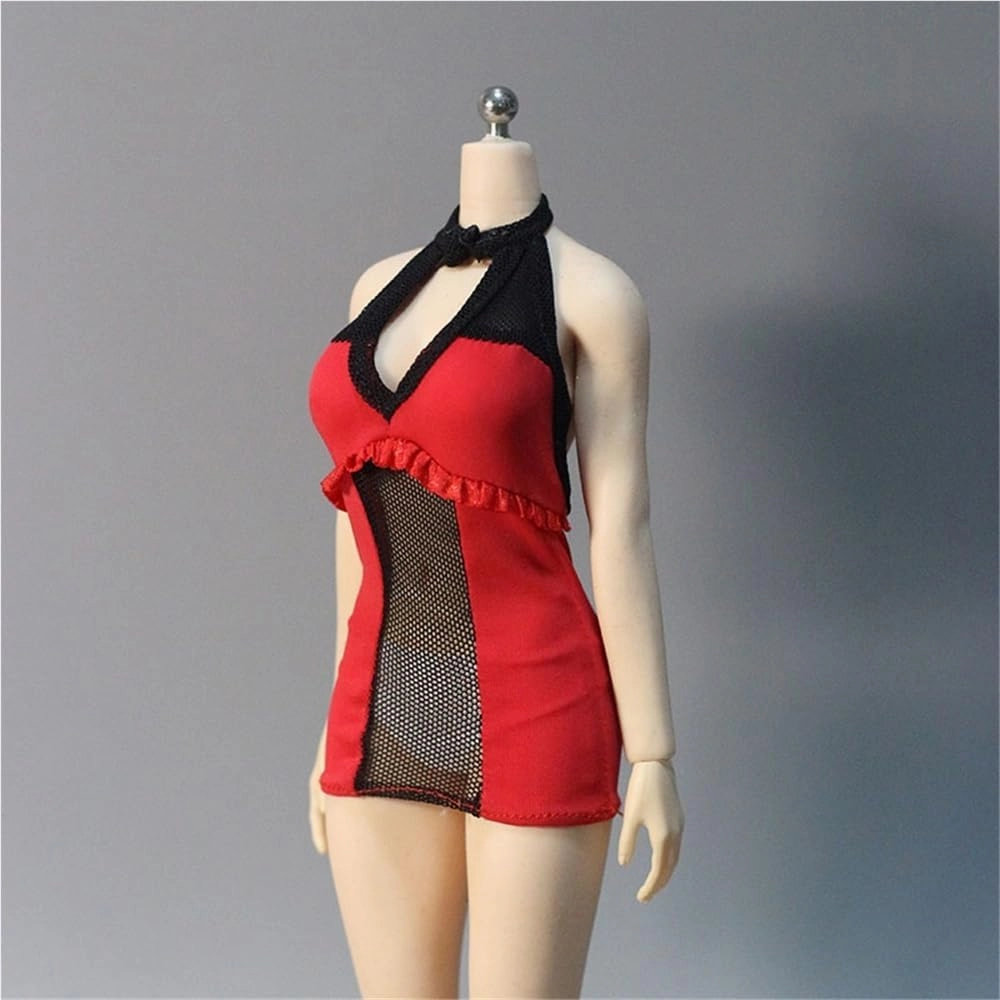 1/6 Scale Female,Figure Doll Clothes Sleeveless Mesh Tight Dress Costume for 12" Soldier Action Figure Doll(Red)