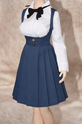 1/6 Scale Female Soldier Model Figure Doll Clothes Bow Tie Short Sleeved Shirt Long Dress Accessories for 12 Inch Movable Doll Action Figure Miniatures Doll(Blue)