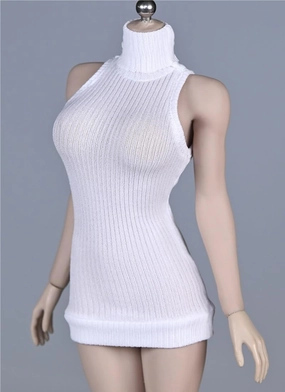 1/6 Scale Female Soldier Model Figure Doll Clothes High Neck Turtleneck Knit Sweater Dress for 12 Inch Movable Doll Action Figure Accessories Doll(White)