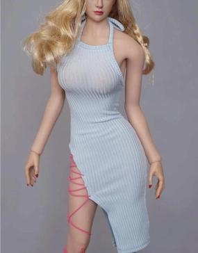 1/6 Scale Female Soldier Model Figure Doll Sleeveless Lace Up Dress Clothes for 12 Inch Action Figure Doll Clothes Doll(Blue)